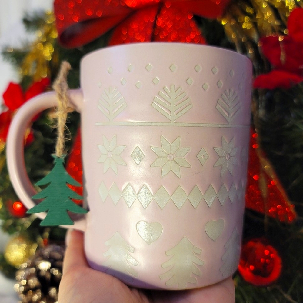 ✨Pink Christmas mug Pink sweater Christmas mug with Christmas Trees Pinkmas mug